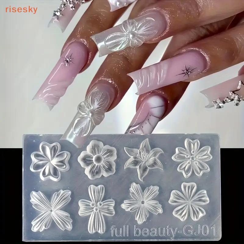 [risesky] 2 Peças 3d Flor Silicone Molde De Unha Lírio De Cinco Pétalas Transparente Faça Você Mesmo Decoração De Arte F