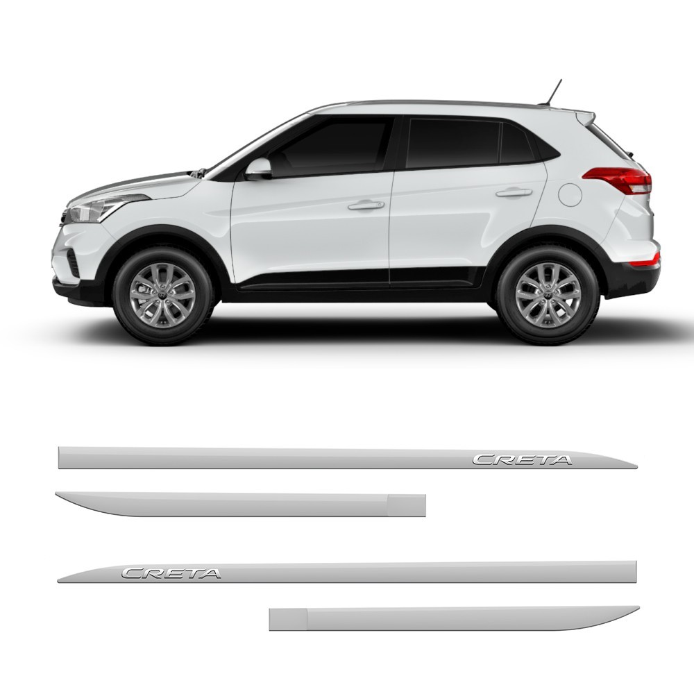 Friso Lateral Hyundai Creta 2016 a 2024 Flash Cotrim Protetor Portas Branco Atlas Letra Cromada 4 peças