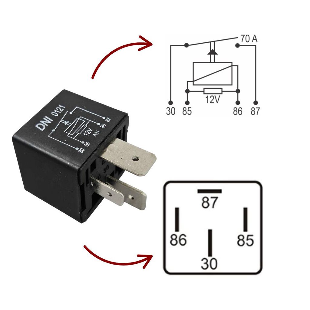 Par 2 Rele Auxiliar 70a 12v 4 Terminais Rele Injecao Eletronica Bomba Combustivel Uso Geral DNI 0121 — imagem 2 de 2