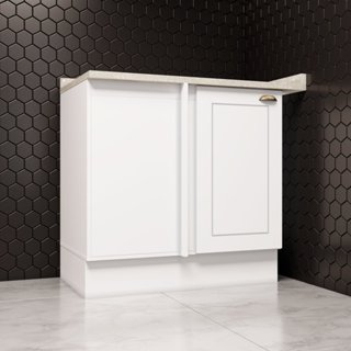 Balcão Canto Reto com Tampo 1 Porta Emily Espresso Móveis Branco HP/Calcare em Oferta na Shopee