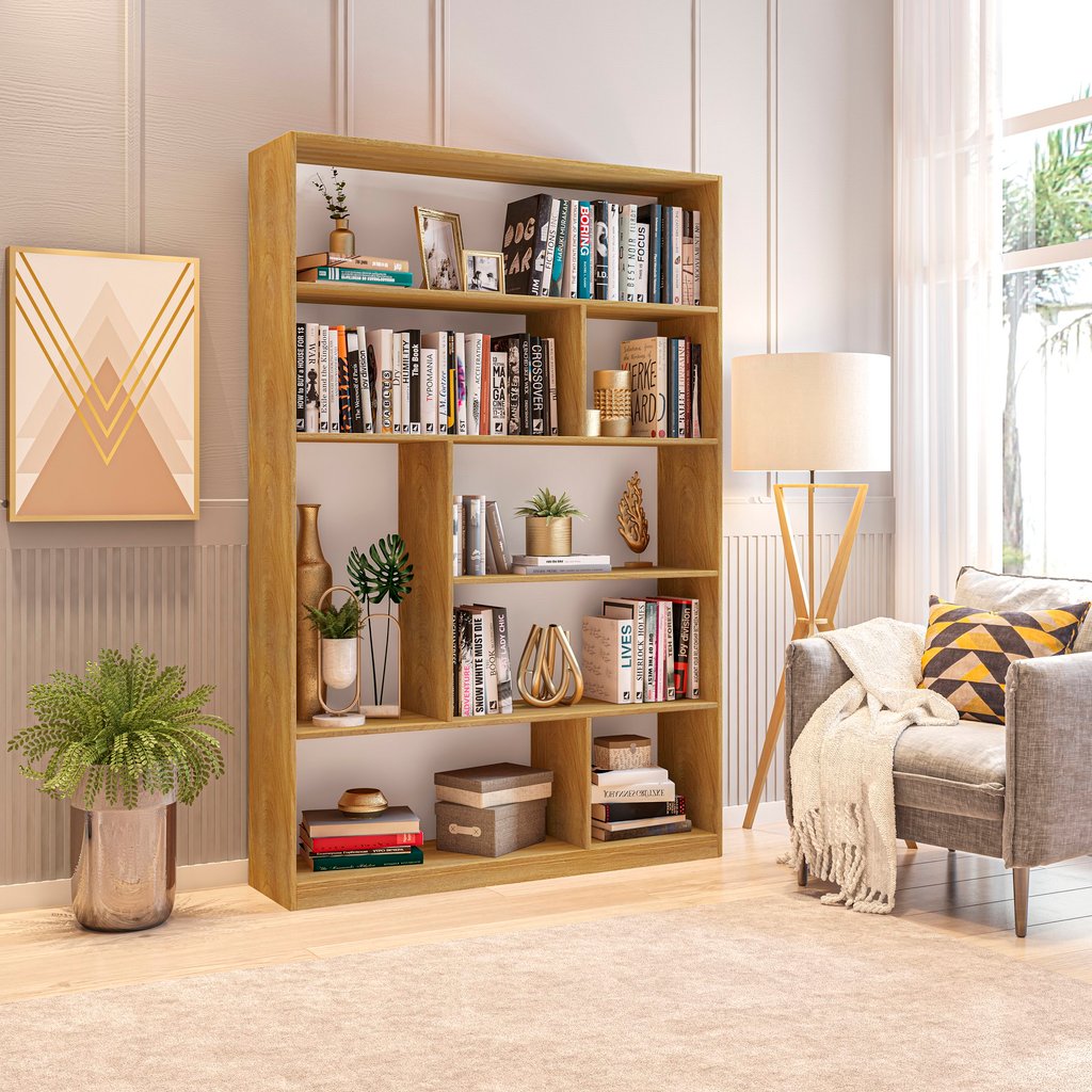 Estante para Livros 180cmx120cm 5 Prateleiras Seattle Yescasa Freijó em Oferta na Shopee