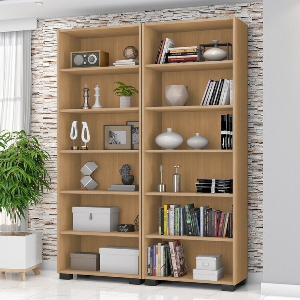Kit 2 Estantes para Livros 5 Prateleiras 188cmx121m Office Freijó em Oferta na Shopee