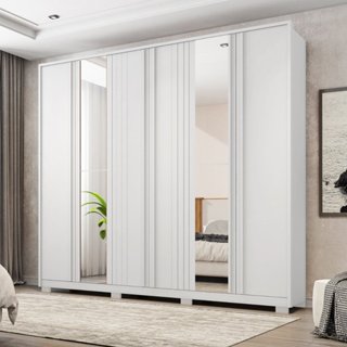Guarda-roupa Casal Ripado 6 Portas 4 Gavetas com Espelho e Pés Suburban Espresso Móveis Branco Fosco em Oferta na Shopee