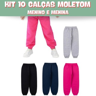 Kit 10 Calças de Moletom Infantil 100% Algodão Escola Passeio Inverno Frio Menino e Menina Unissex em Oferta na Shopee