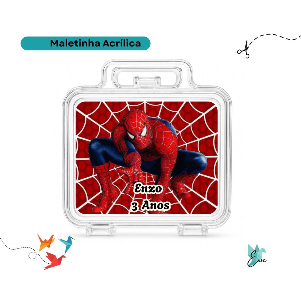 Kit 50 Maletinhas Homem Aranha Personalizada | Lembrancinha Festa de Aniversário Infantil | Maleta Acrílica