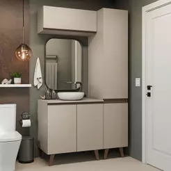 Conjunto Gabinete para Banheiro 120cm 5 Portas Crema Nice Madesa 03