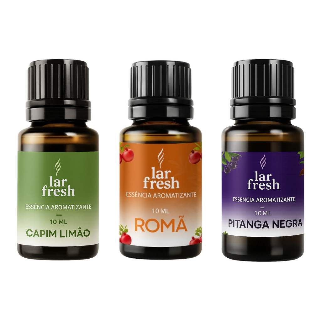 Kit 3 Óleo Essencial Capim, Pitanga, Romã 10ml Pura Lar Fresh