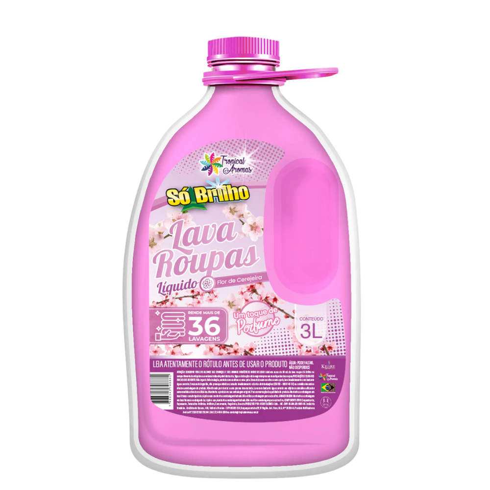 Sabão Lava Roupas Líquido Só Brilho Flor de Cerejeira 3L Rende + 36 Lavagens Tropical Aromas