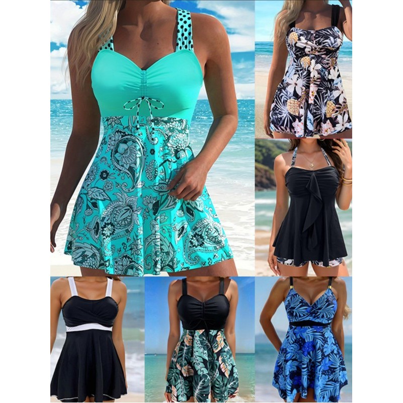 2025 novo estilo europeu americano tankini impresso Sexy cintura alta biquíni dividido maiô feminino