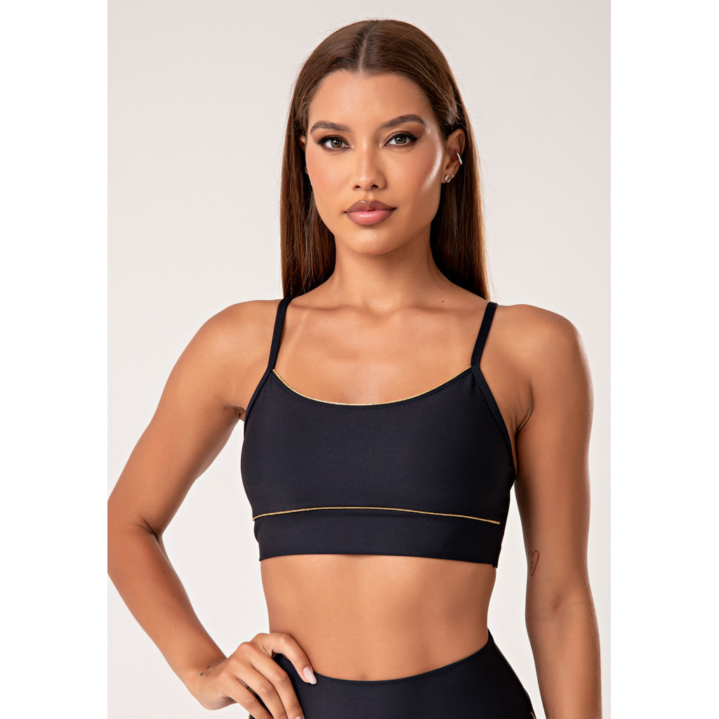 TOP FITNESS FEMININO COM BOJO E DETALHE EM LUREX LUSH DLK