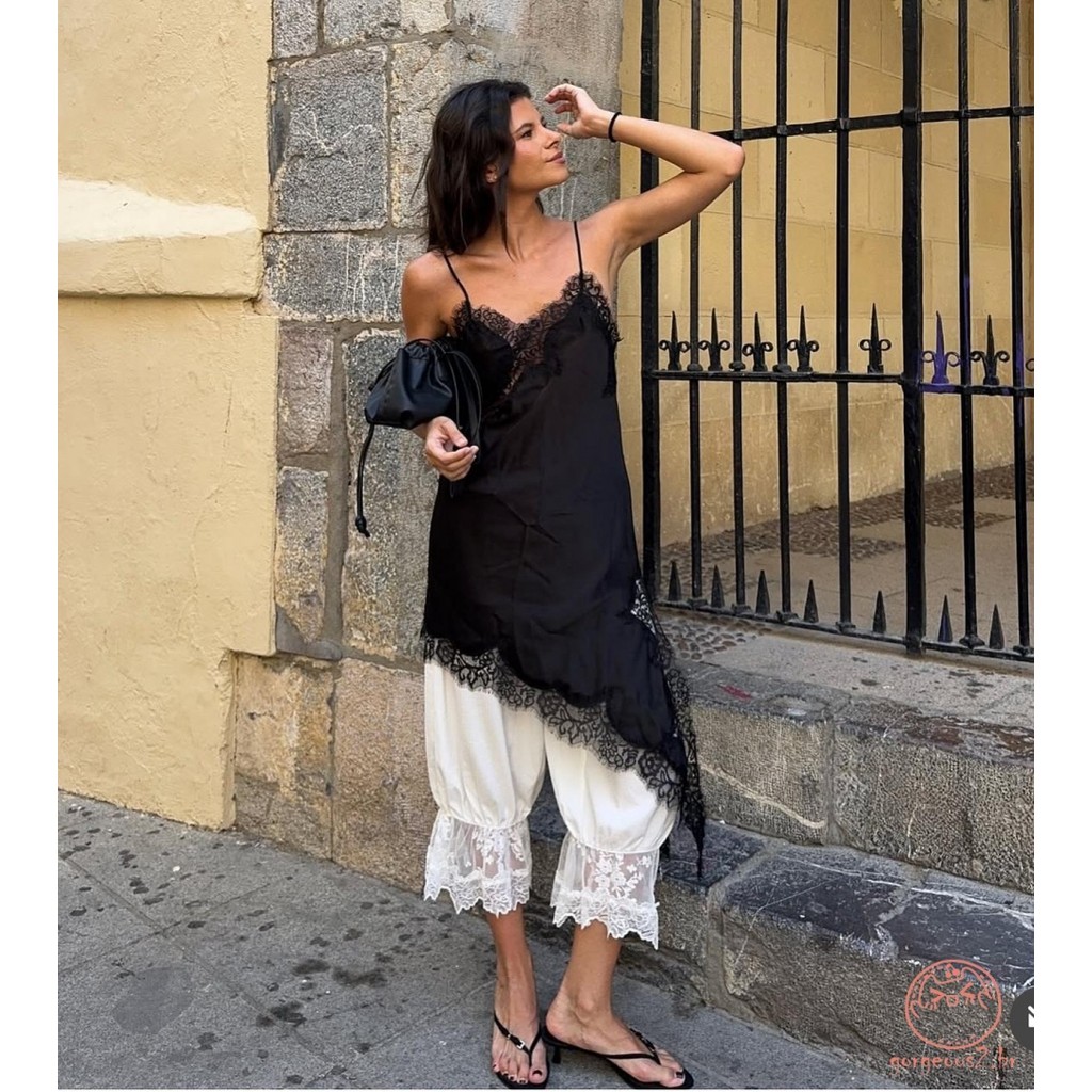 Linda Lingerie Feminina De Renda Camisola De Cetim Sem Mangas Alça Espaguete Preta Assimétrica Roupa De Dormir