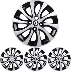 4 Calota Sandero Aro 15 Black Piano Prata Metálico + Emblema