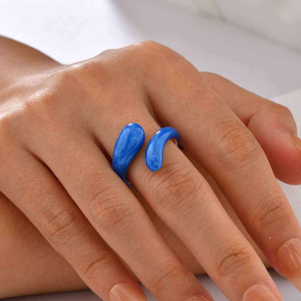 Anel De Resina Multicolorido Irregular Esmaltado Feminino Vnox, Aço Inoxidável, Não Manchado E À Prova D'água, Joias · foto 2