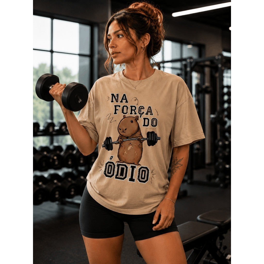 Camiseta Oversized Feminina Capivara Força do Ódio Fitness Estilosa Confortável Academia 100% Algodão do P ao Plus