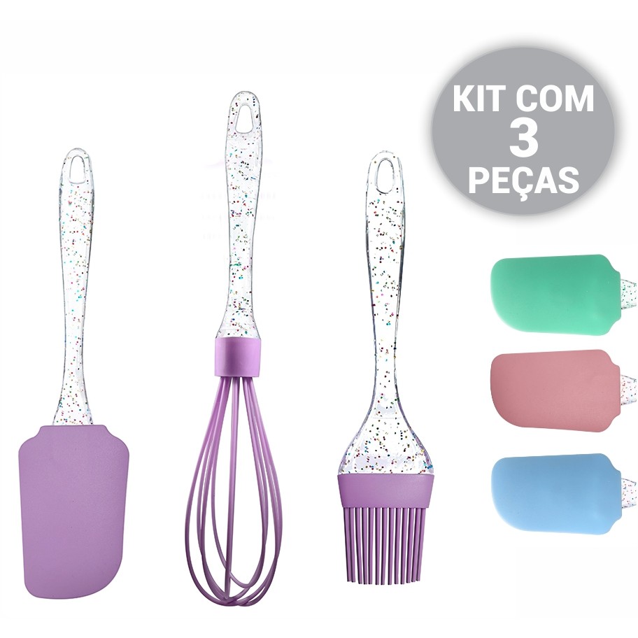 Kit Confeiteiro Completo Espatulas De Confeitaria 3 Peças Acrilico Silicone