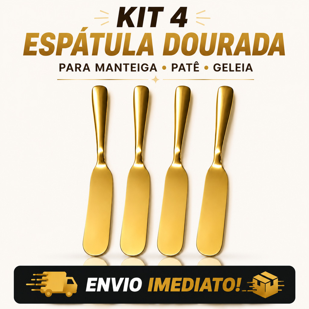 Kit 4 Espátulas Facas P/manteiga Patê Geleia Aço Inox Dourado