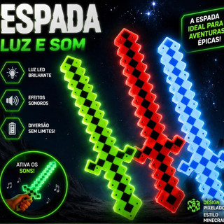 Espada Pixel de Aventuras – Brinquedo Infantil Com Luz LED e Sons Inspirados em Games