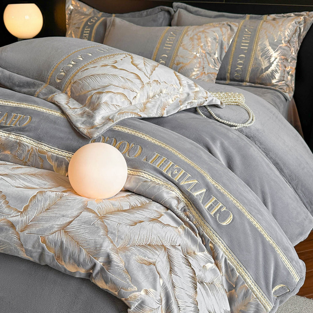 Inverno esculpido leite velo conjunto de quatro peças dupla face engrossado Coral velo folha de cama colcha capa flanela