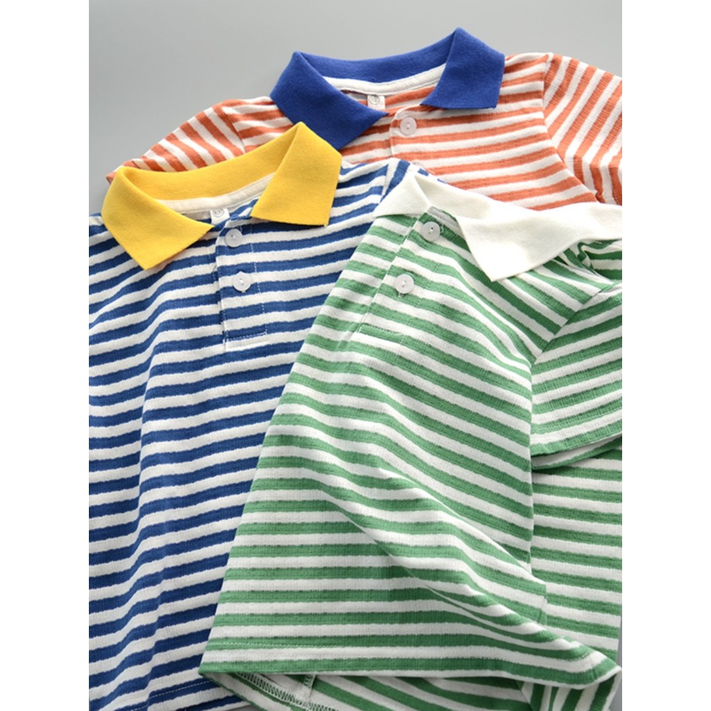 Crianças verão de manga curta versão coreana meninos meninas lapela camisas bebê moda camisetas casuais listrado topos