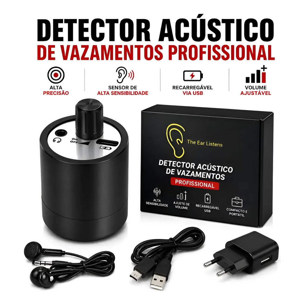 Detector Caça Vazamento Água Mini Geofone Alta Precisão Cano Parede Piso Sensor Acústico Profissional Digital