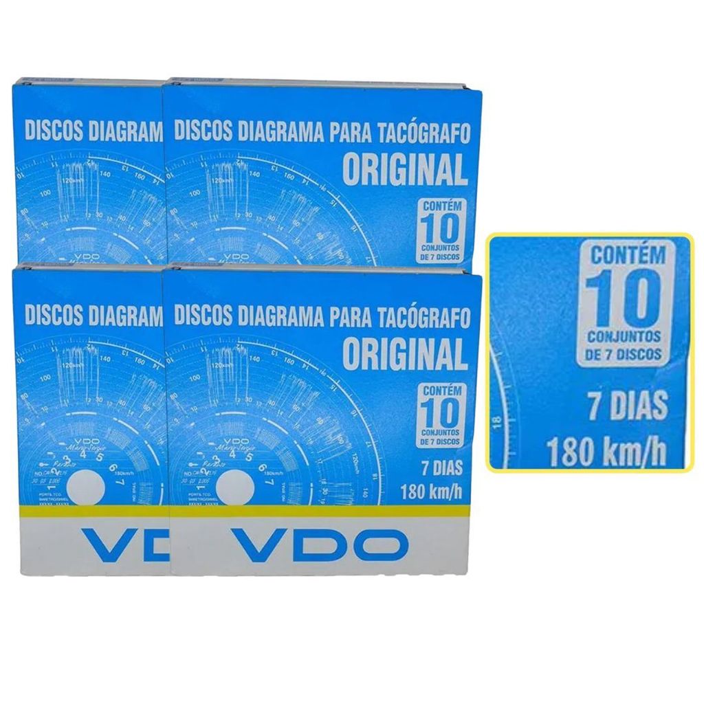 KIT 4 CAIXA DISCO TACOGRAFO ANALOGICO SEMANAL 180 KM/H 7 DIAS DIAGRAMA PARA CAMINHAO VDO 140250006F