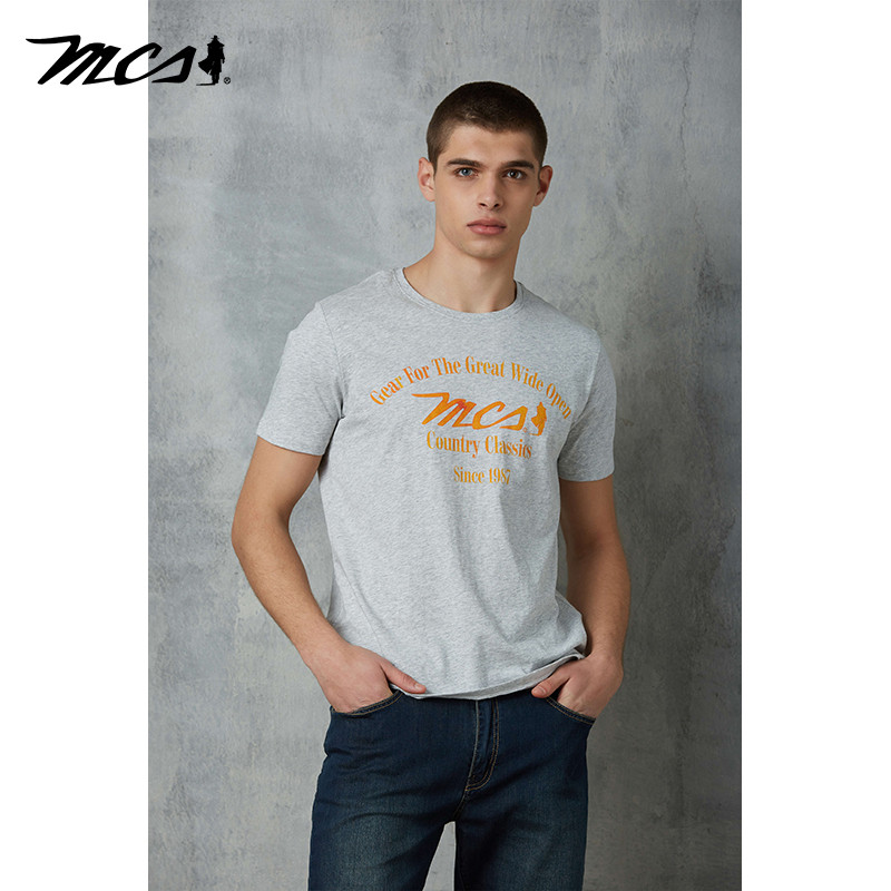 MCS Marlboro Camiseta masculina estilo verão puro algodão gola redonda estampada solta tamanho grande camiseta masculina