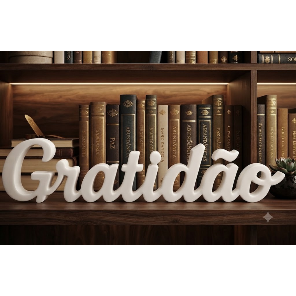 Letreiro Decorativo Gratidão em Impressão 3D | Palavra Decorativa para Mesa, Nicho, Escritório e Sala