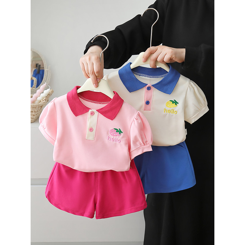 Meninas verão lapela terno de manga curta 2026 novo estilo crianças bebê moda estilo fino Casual moda terno de duas peça