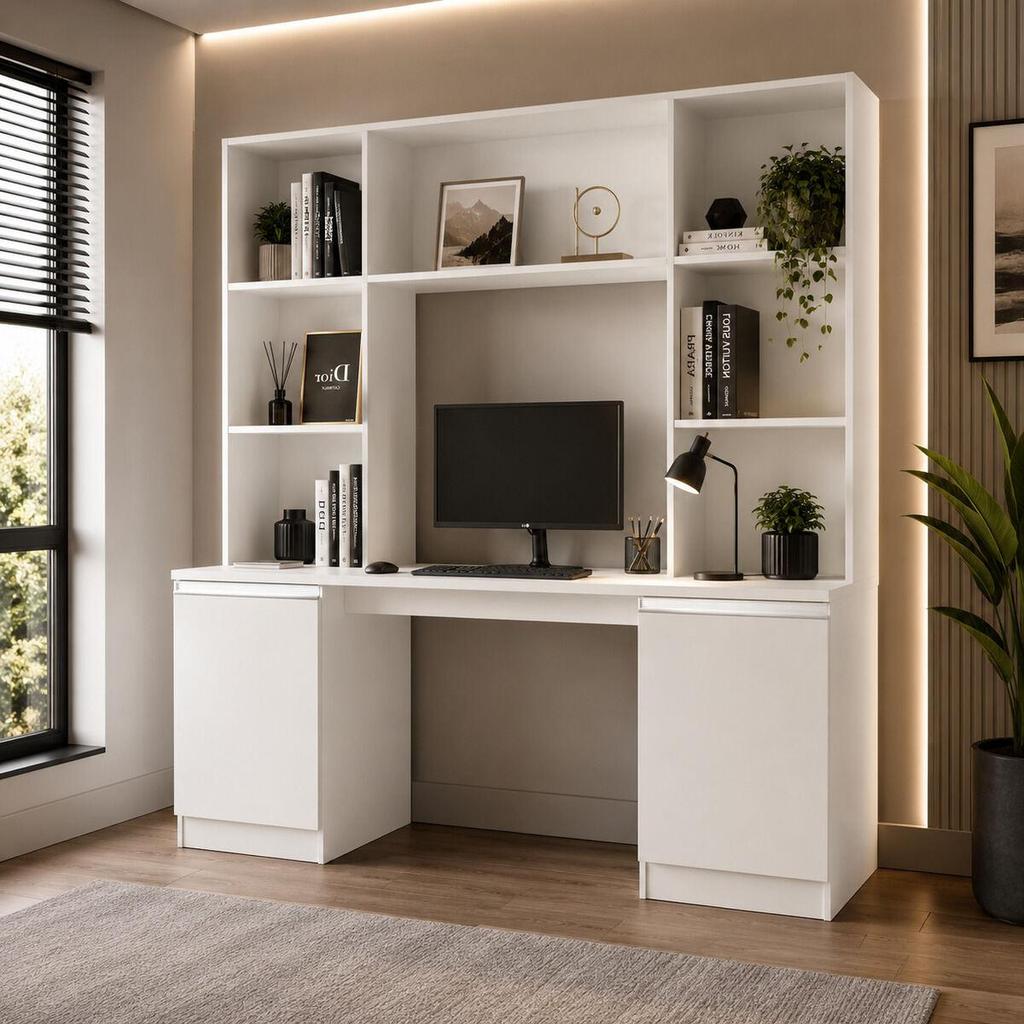 Escrivaninha/Mesa de PC para Home Office 2 Portas 5 Prateleiras Smart Multimóveis MP6105