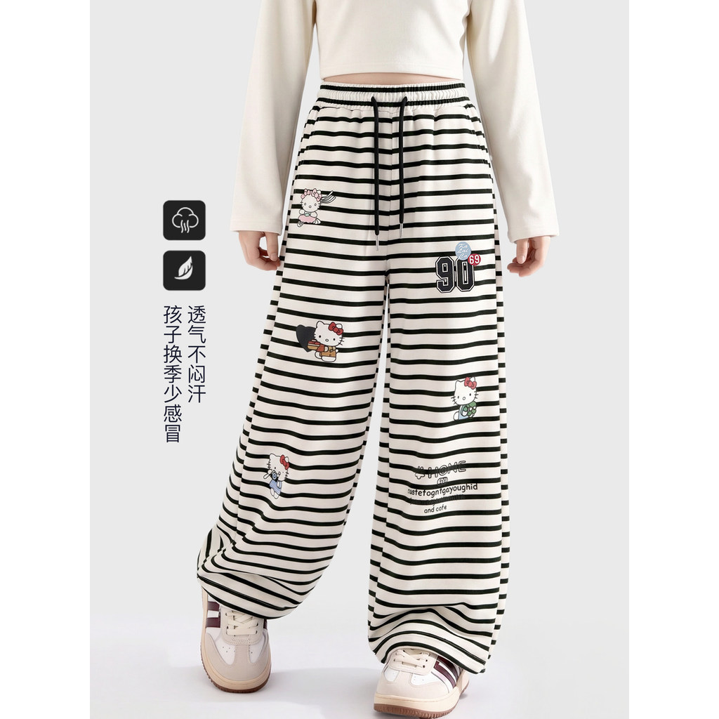 Meninas listrado esportes Sweatpants primavera outono novo estilo dos desenhos animados impresso grandes crianças calças