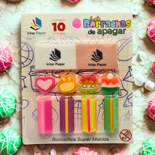 Kit 10 Borrachas Escolar Divertidas Inter Paper Super Macias