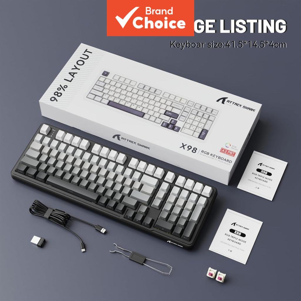 Teclado Mecânico Sem Fio Tri-Modo Completo Attack Shark X98 RGB, Interruptores Gasket, Troca a Quente, NKRO, Bateria
