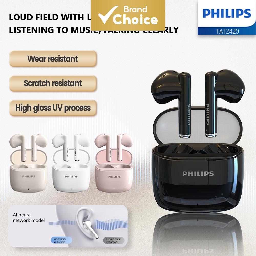 Fones de Ouvido Bluetooth Philips TAT2420 sem Fio com Microfone, Cancelamento de Ruído, Headset 13mm HiFi Estéreo,