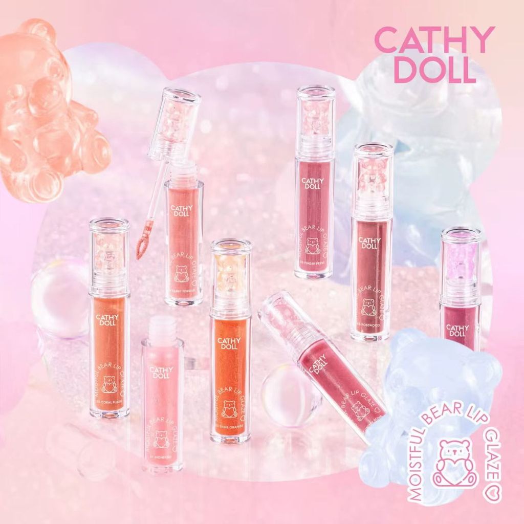 Tailândia Cathy boneca urso lábio esmalte espelho brilho de água hidratante a tez reter cor de longa duração pu