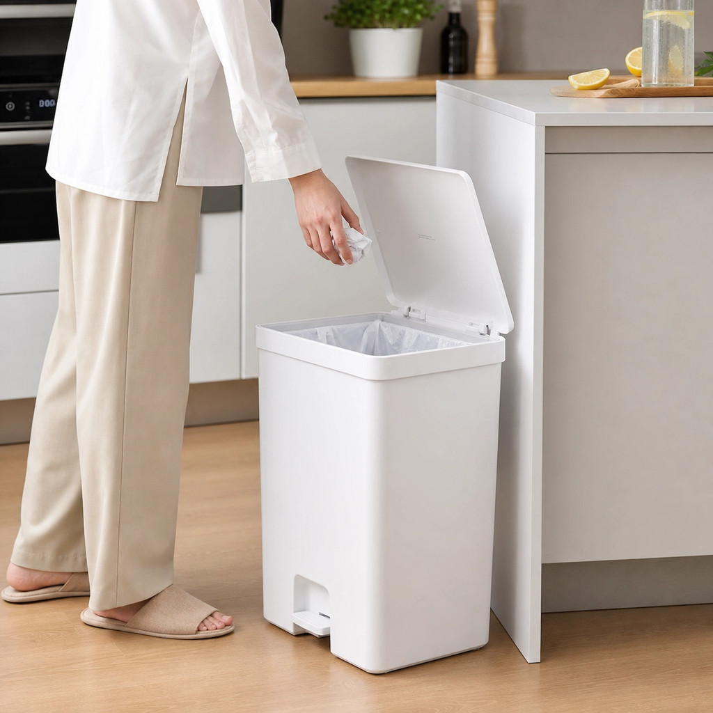 Lixeira com Pedal 30 litros premium grande e reforçada com anel de fixação branca preta chumbo