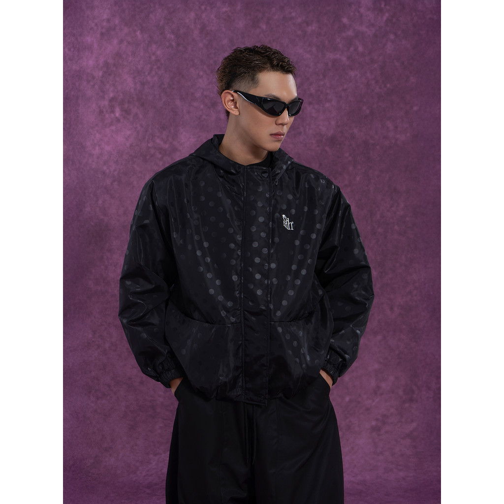 CLP Preto Polka Dot Com Capuz Esportes Jaqueta Casual Moletom Solto À Prova de Vento Na Moda Simples Jaqueta All-Match c