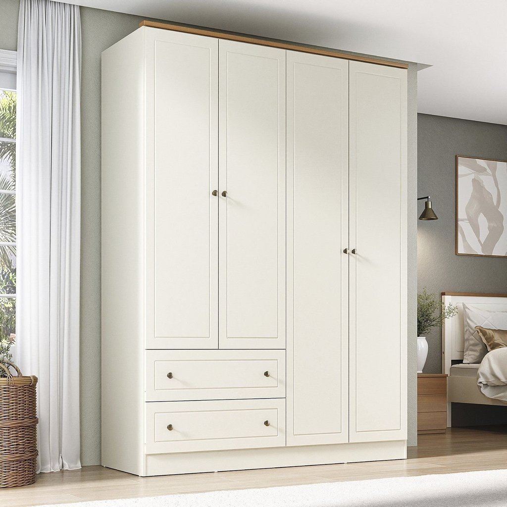 Guarda-Roupa Casal 4 Portas 2 Gavetas Ananda CabeCasa MadeiraOriginals Bege/Offwhite 4 Portas