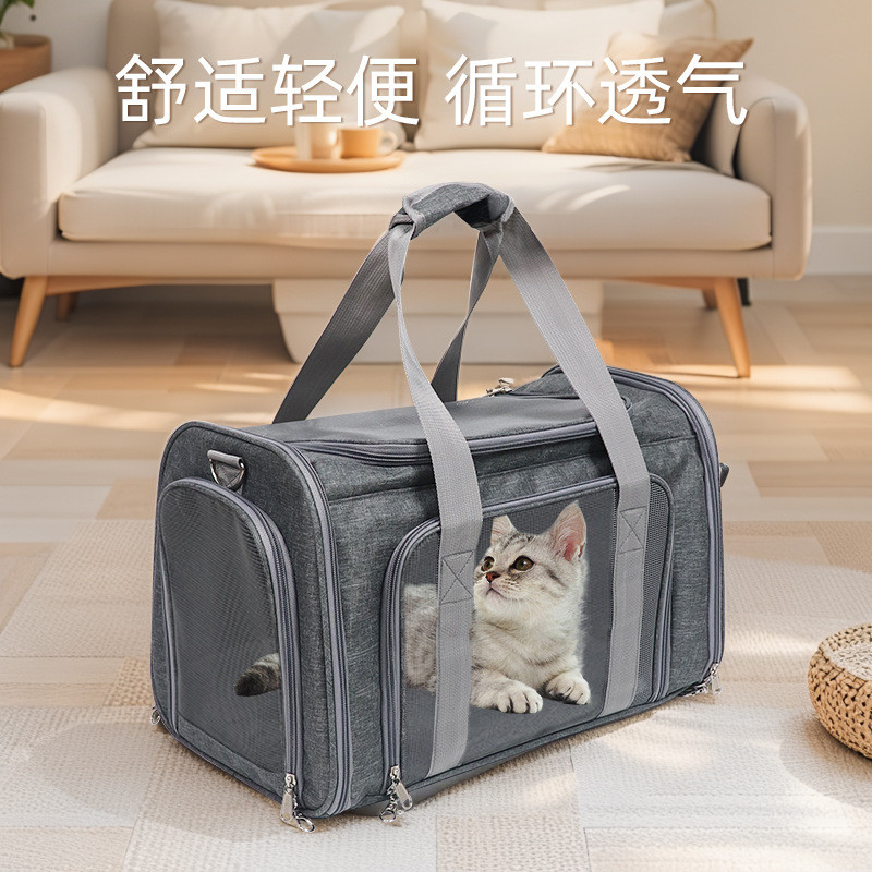 Bolsa para animais de estimação, portátil, dobrável, portátil, para gatos, grande capacidade, dois animais de estimação