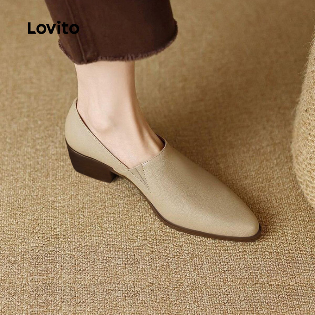 (Trendy)(Elegante) Lovito Mocassins Leves E Confortáveis De Couro Macio Com Temperamento E Para Mulheres LFA65219