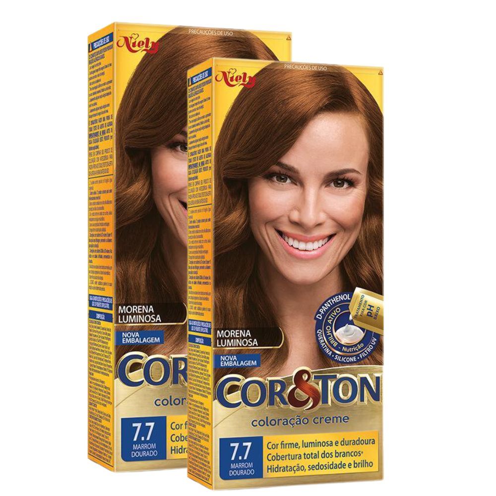 Kit 2 Coloração Niely Cor&Ton Marrom Dourado 7.7