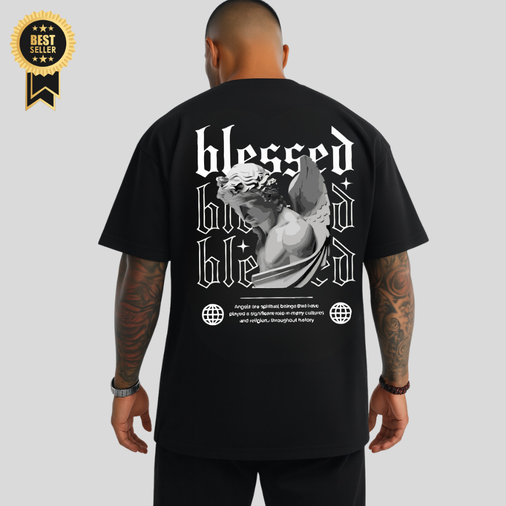 Camiseta Masculina Oversized Streetwear Camisa Casual Academia 100% Algodão Blessed Unissex