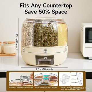 Dispensador de arroz | 360 ° Recipiente giratório para armazenamento de grãos - 6 compartimentos, recipiente de grande c