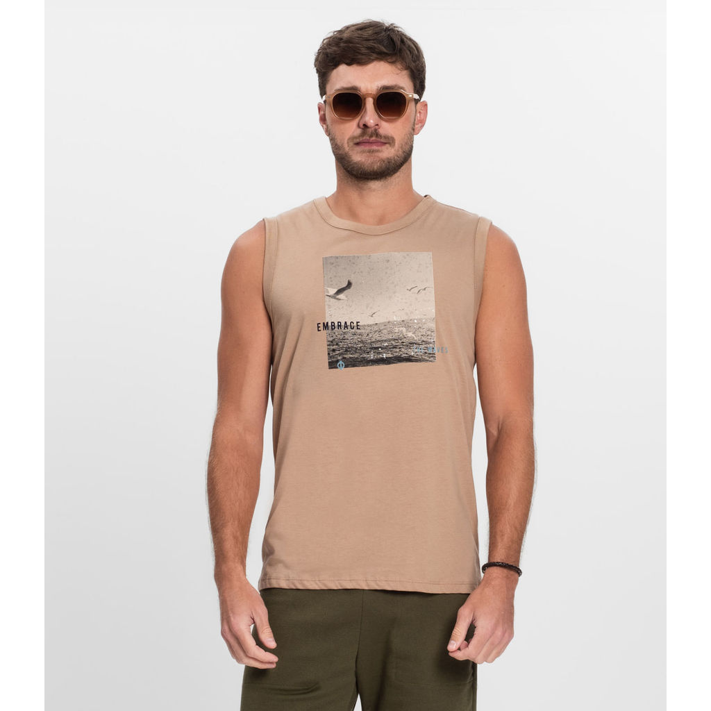 Regata Masculina Meia Malha Diametro Marrom