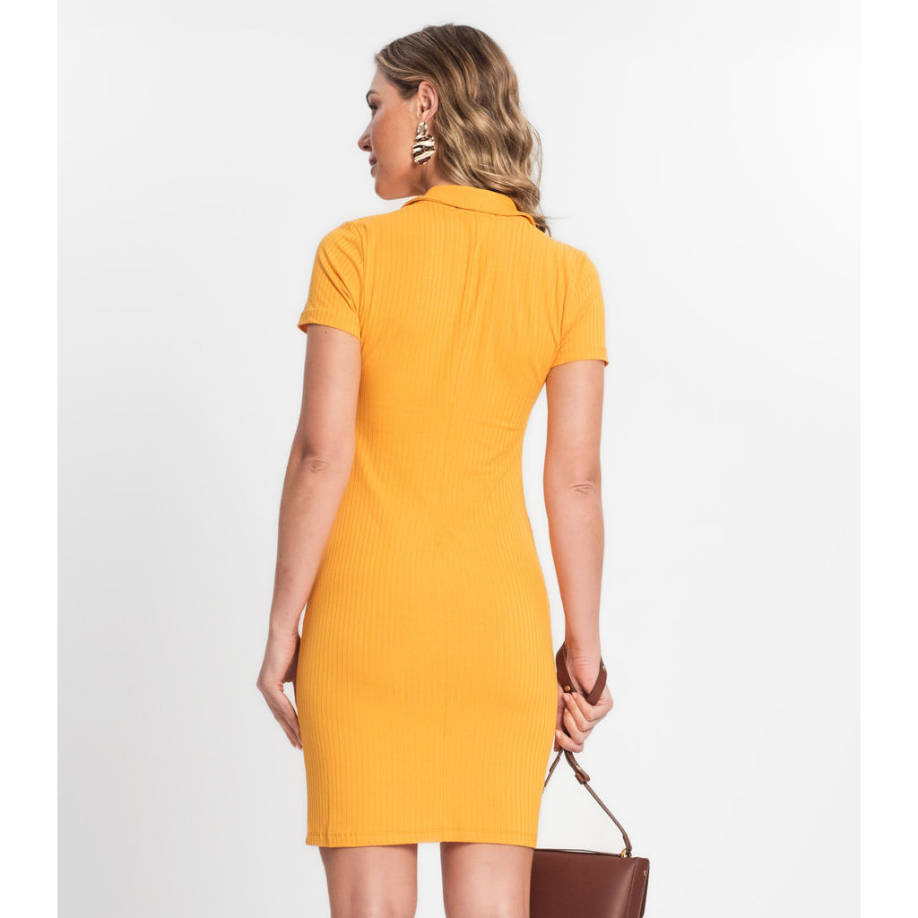 Vestido De Ribana Canelado Feminino Endless Amarelo