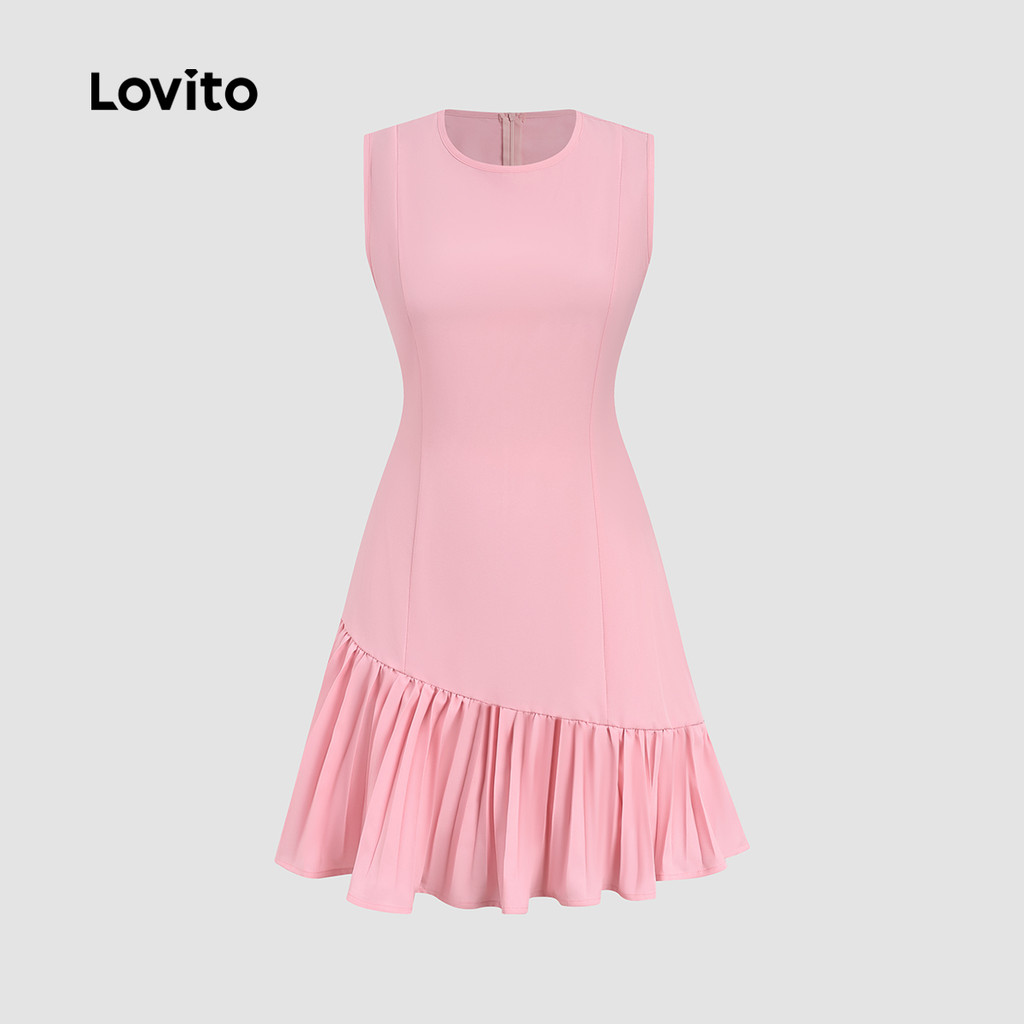 Lovito Vestido Casual Rosa Plissado com Zíper para Mulheres primavera/verão DRB198P1D041 · foto 2