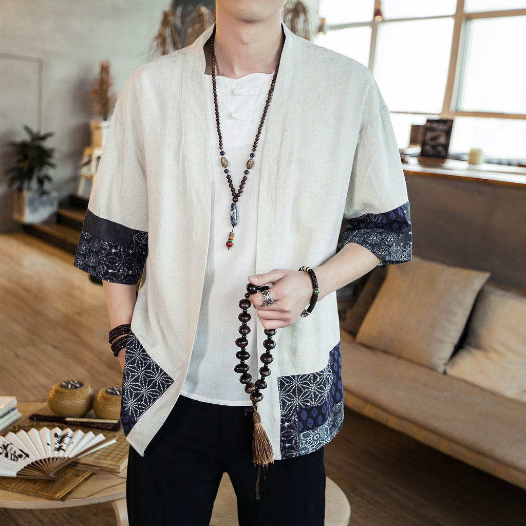 Roupas masculinas Hanfu roupas de algodão antigo roupas de sala de meditação exterior asiático chinês Tang 7.19