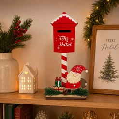 Enfeite De Natal Placa Caixa Papai Noel Decorativo Para Mesa Mdf 24cm