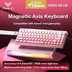 Teclado Gamer Magnético AULA HERO68 HE com Efeito Hall, Gatilho Rápido, RGB, Teclado Mecânico 68 Teclas com Fio para PC,