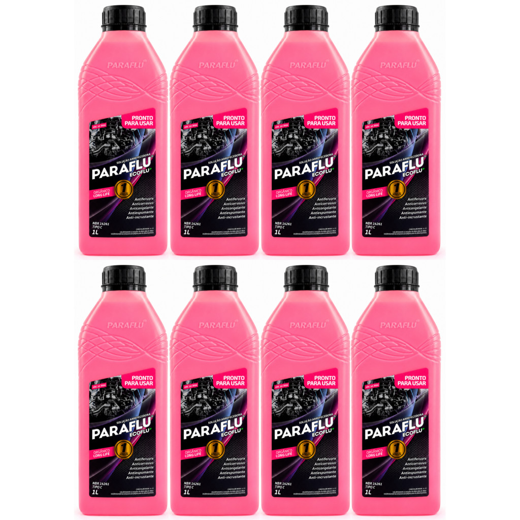Kit Aditivo Radiador Paraflu 8 Litros Orgânico Rosa Long Life Pronto para uso 10