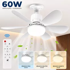Ventilador de Teto Com Luz LED 60W E27 Silencioso 6 Pás Com Controle Remoto Bivot
